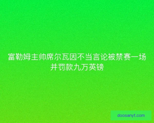 富勒姆主帅席尔瓦因不当言论被禁赛一场并罚款九万英镑